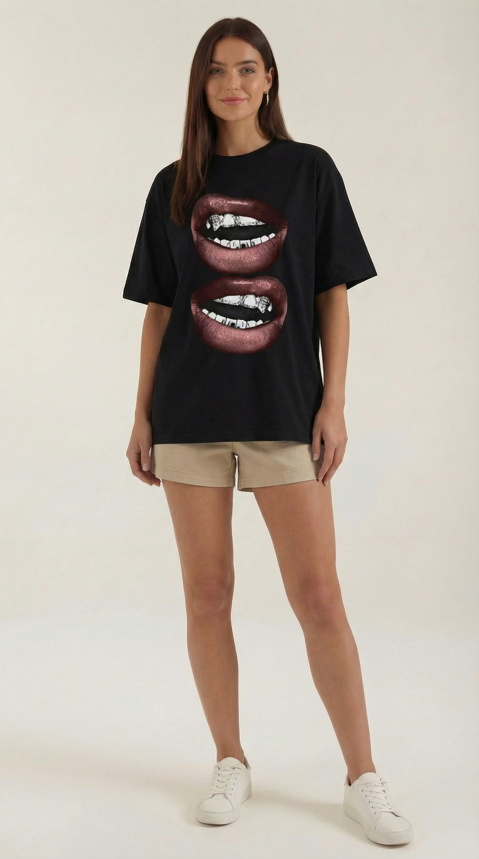 Natalia Graphic T-Shirt — Women’s Pop Art Lip Print Heavyweight Boxy Fit Cropped Sleeve Streetwear Tee