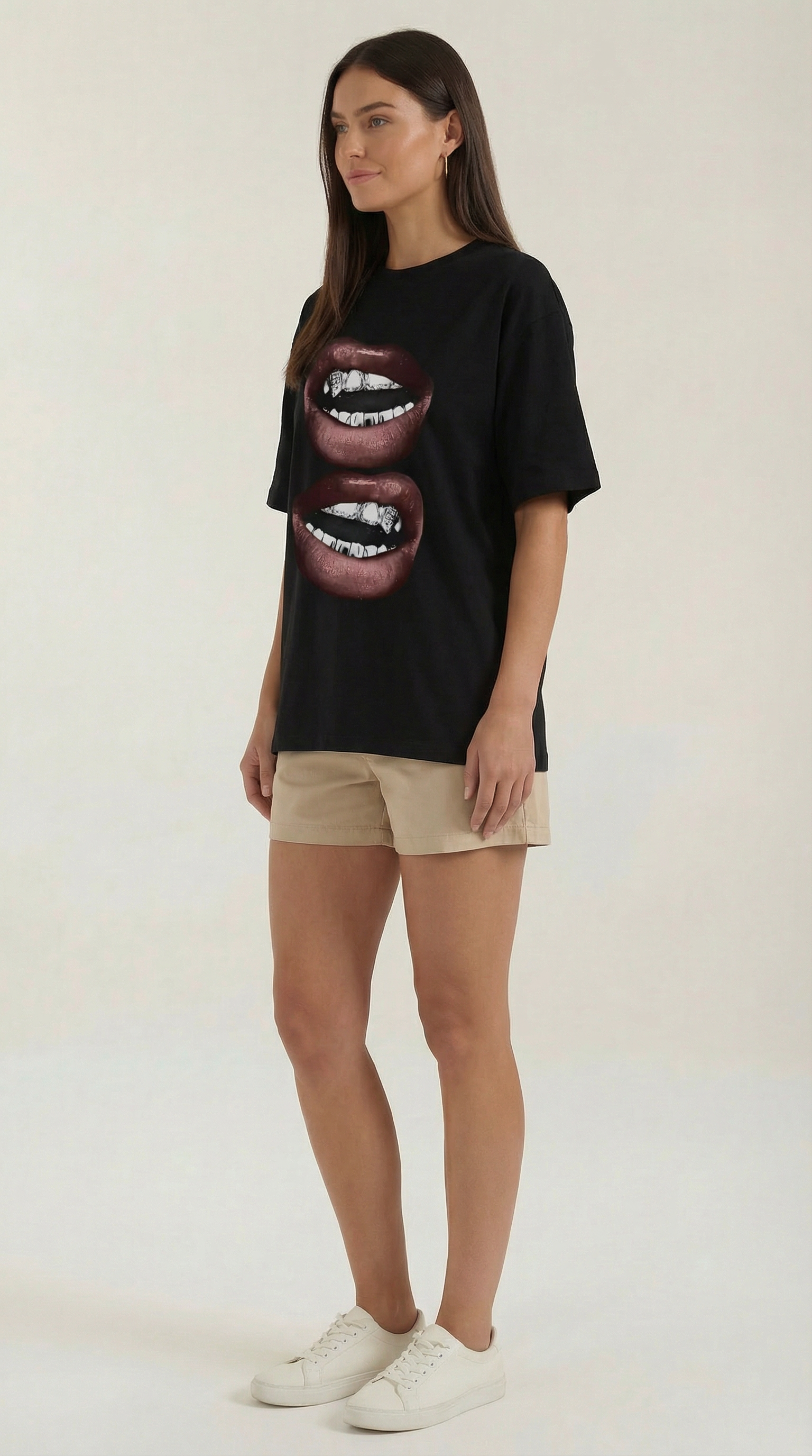Natalia Graphic T-Shirt — Women’s Pop Art Lip Print Heavyweight Boxy Fit Cropped Sleeve Streetwear Tee