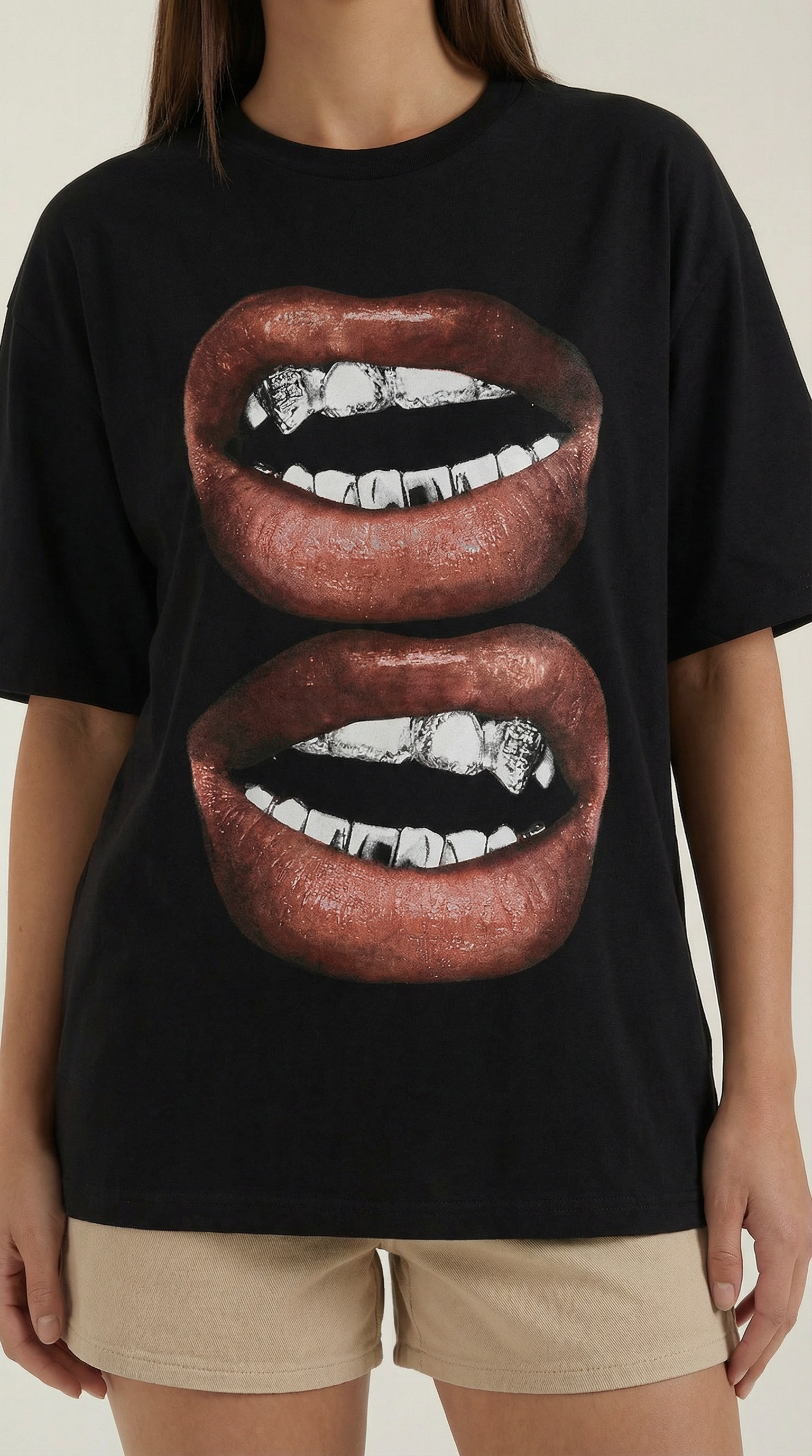 Natalia Graphic T-Shirt — Women’s Pop Art Lip Print Heavyweight Boxy Fit Cropped Sleeve Streetwear Tee