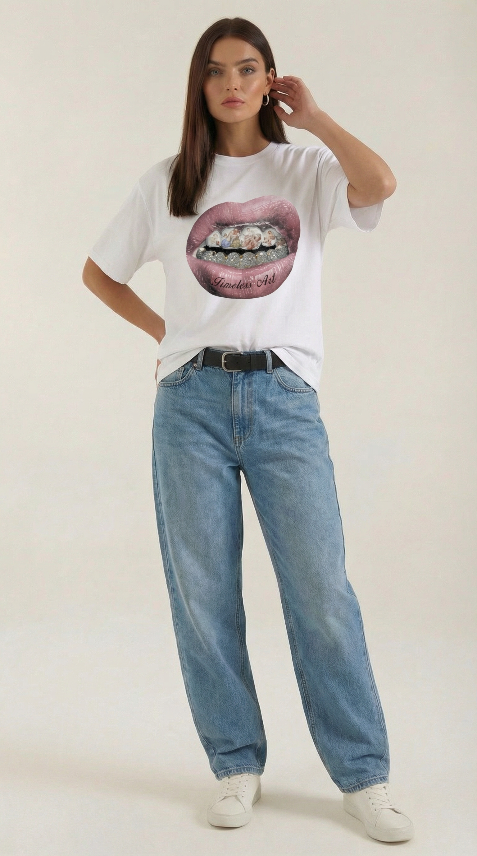 Natalia Graphic T-Shirt — Women’s Pop Art Lip Print Heavyweight Boxy Fit Cropped Sleeve Streetwear Tee