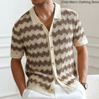 Men’s Breathable Knitted Cutout Striped T-Shirt – Business Casual Spring Summer Shirt