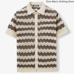 Men’s Breathable Knitted Cutout Striped T-Shirt – Business Casual Spring Summer Shirt