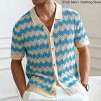 Men’s Breathable Knitted Cutout Striped T-Shirt – Business Casual Spring Summer Shirt