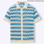 Men’s Breathable Knitted Cutout Striped T-Shirt – Business Casual Spring Summer Shirt