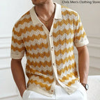 Men’s Breathable Knitted Cutout Striped T-Shirt – Business Casual Spring Summer Shirt