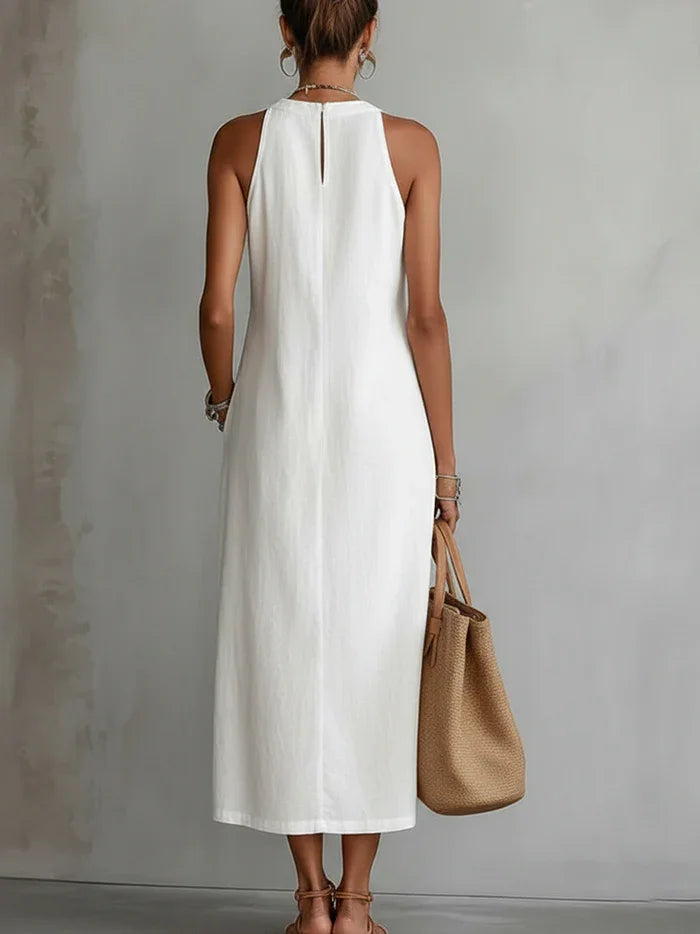 Women’s Lace Detail Off-Shoulder Maxi Dress – Sleeveless A-Line Dress with Side Slit