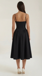 Women's Sage Green Floral Midi Dress Corset Bodice Spaghetti Strap A Line Summer Dress