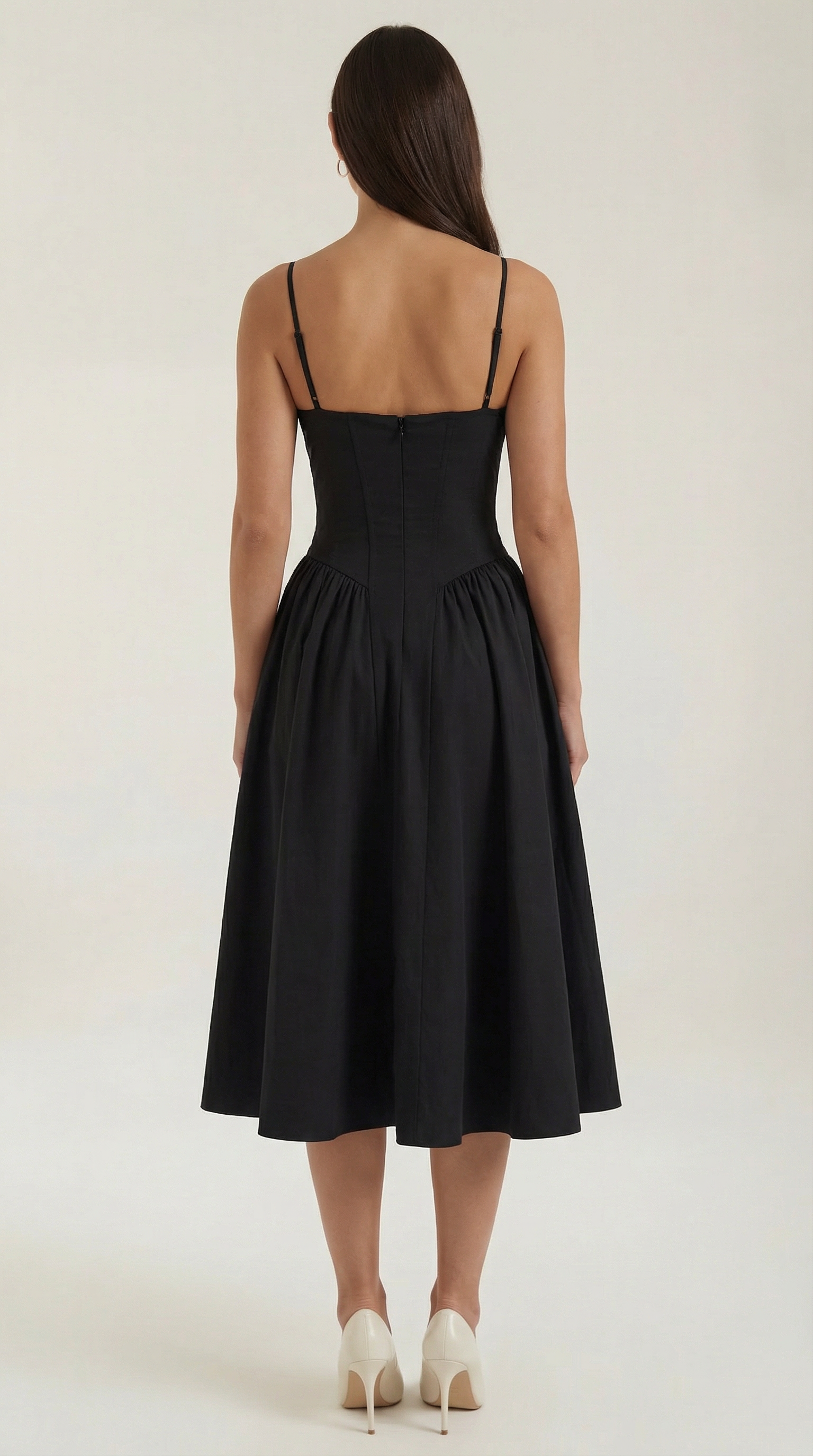 Women's Sage Green Floral Midi Dress Corset Bodice Spaghetti Strap A Line Summer Dress