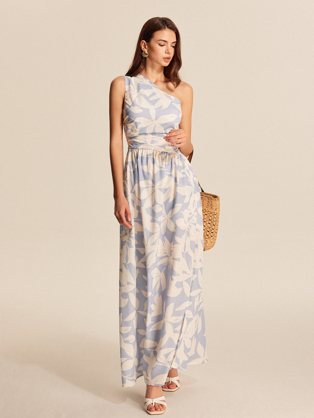 Women’s Printed Asymmetrical Neck Maxi Dress – Sleeveless Vacation & Party Dress