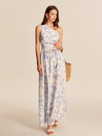 Women’s Printed Asymmetrical Neck Maxi Dress – Sleeveless Vacation & Party Dress