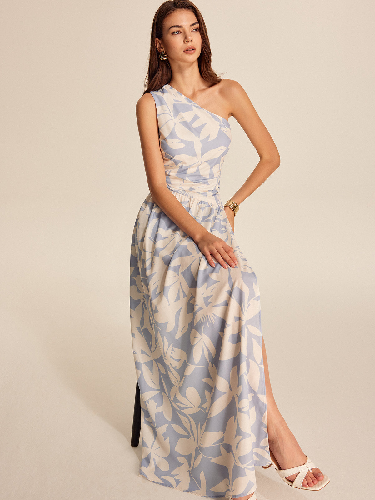 Women’s Printed Asymmetrical Neck Maxi Dress – Sleeveless Vacation & Party Dress