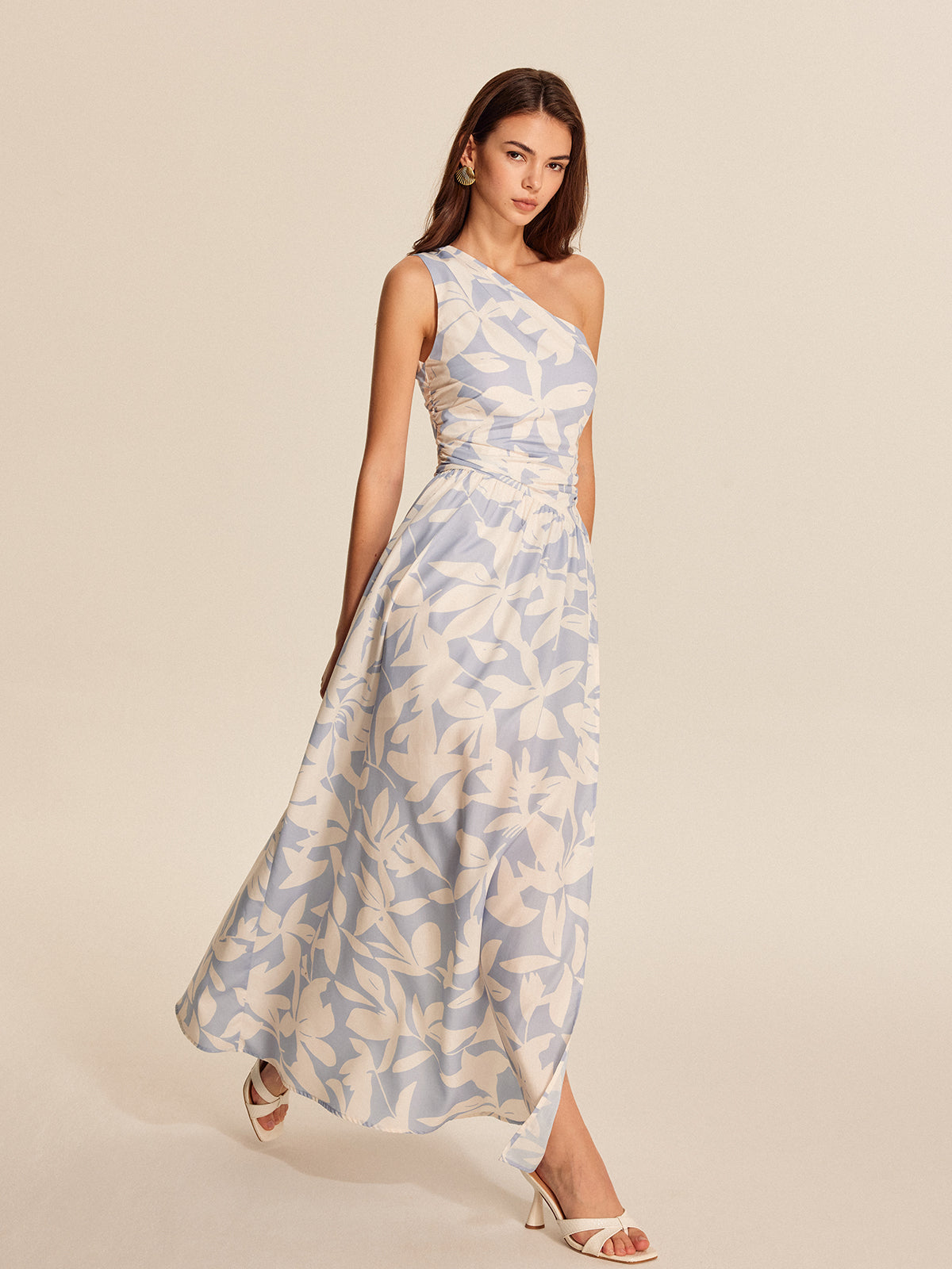 Women’s Printed Asymmetrical Neck Maxi Dress – Sleeveless Vacation & Party Dress
