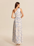 Women’s Printed Asymmetrical Neck Maxi Dress – Sleeveless Vacation & Party Dress