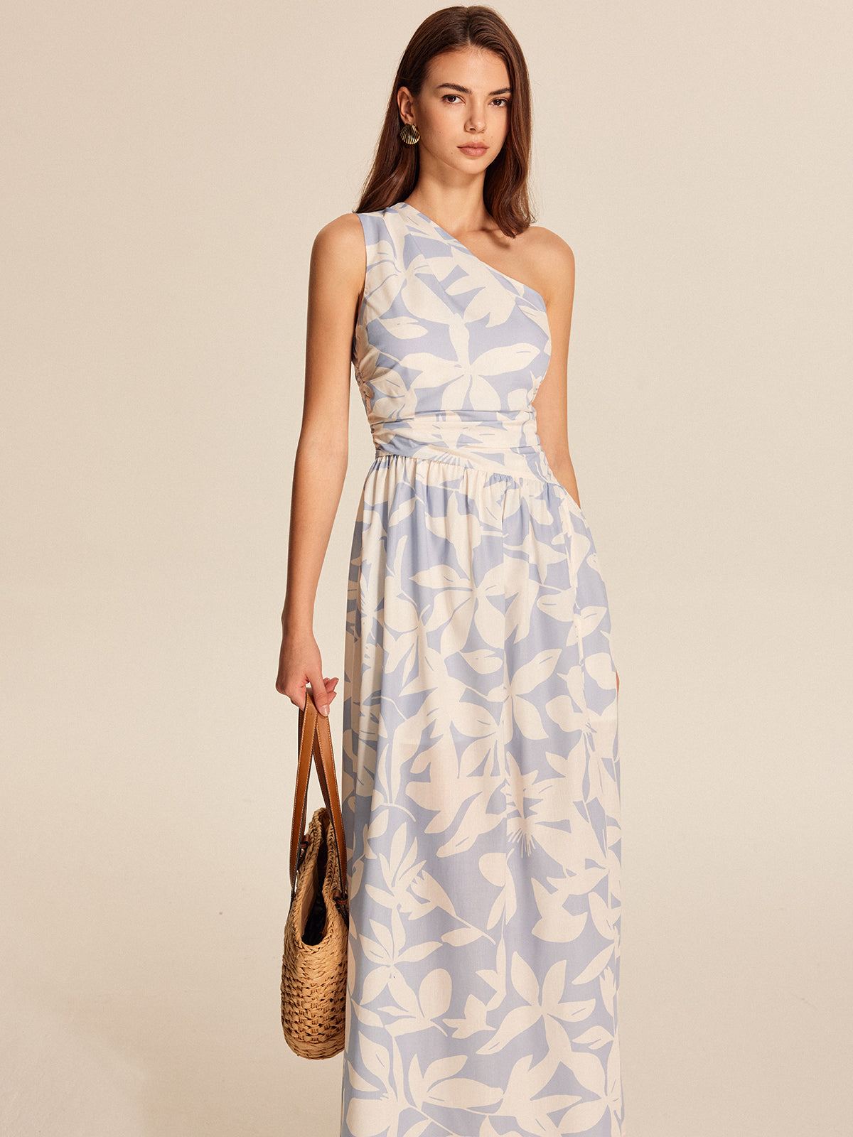 Women’s Printed Asymmetrical Neck Maxi Dress – Sleeveless Vacation & Party Dress