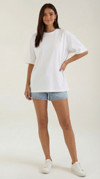 Oriana Oversized T-Shirt — Women’s Heavyweight Relaxed Fit Cropped Sleeve Minimal Luxury Casual Tee