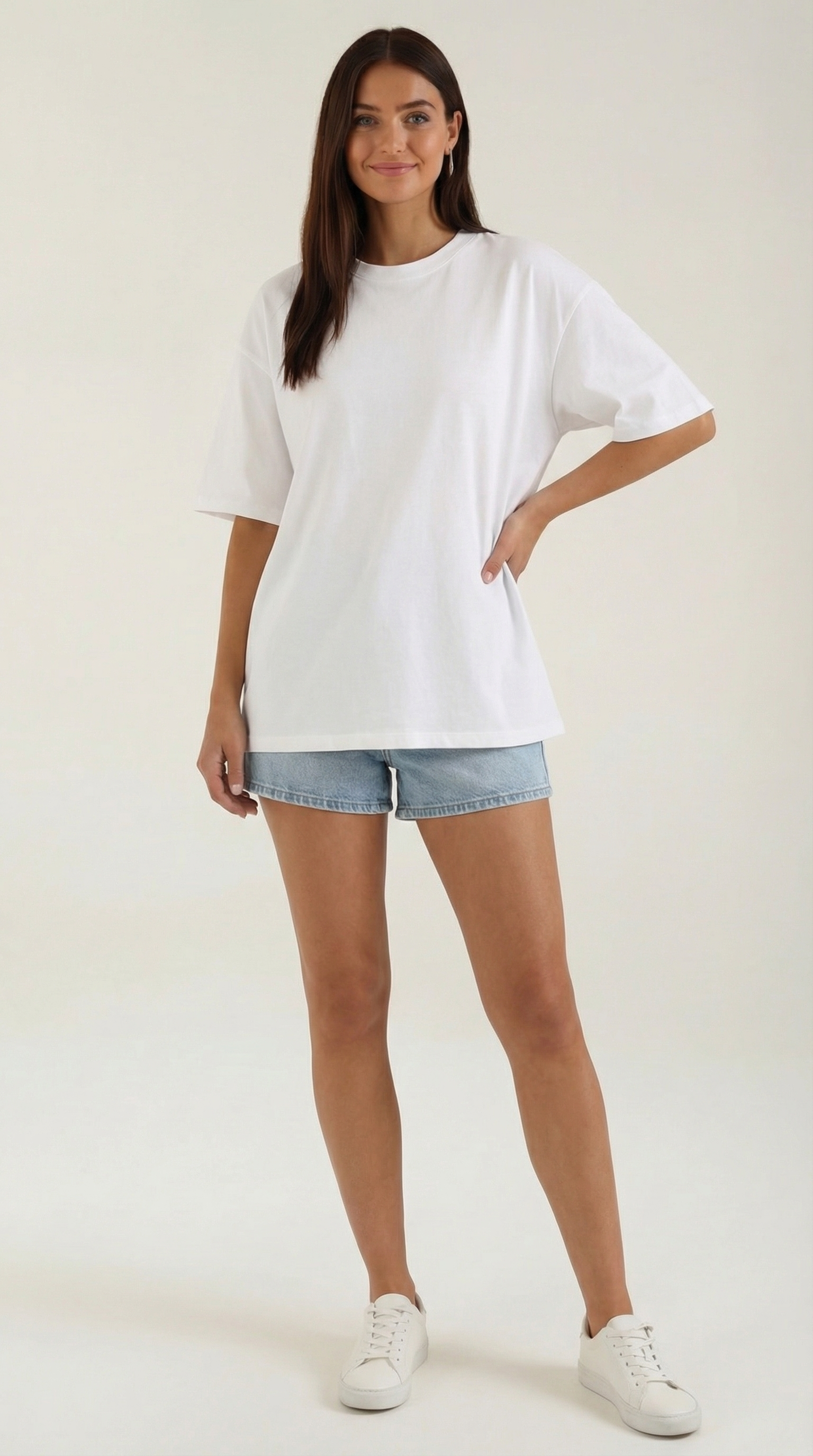 Oriana Oversized T-Shirt — Women’s Heavyweight Relaxed Fit Cropped Sleeve Minimal Luxury Casual Tee