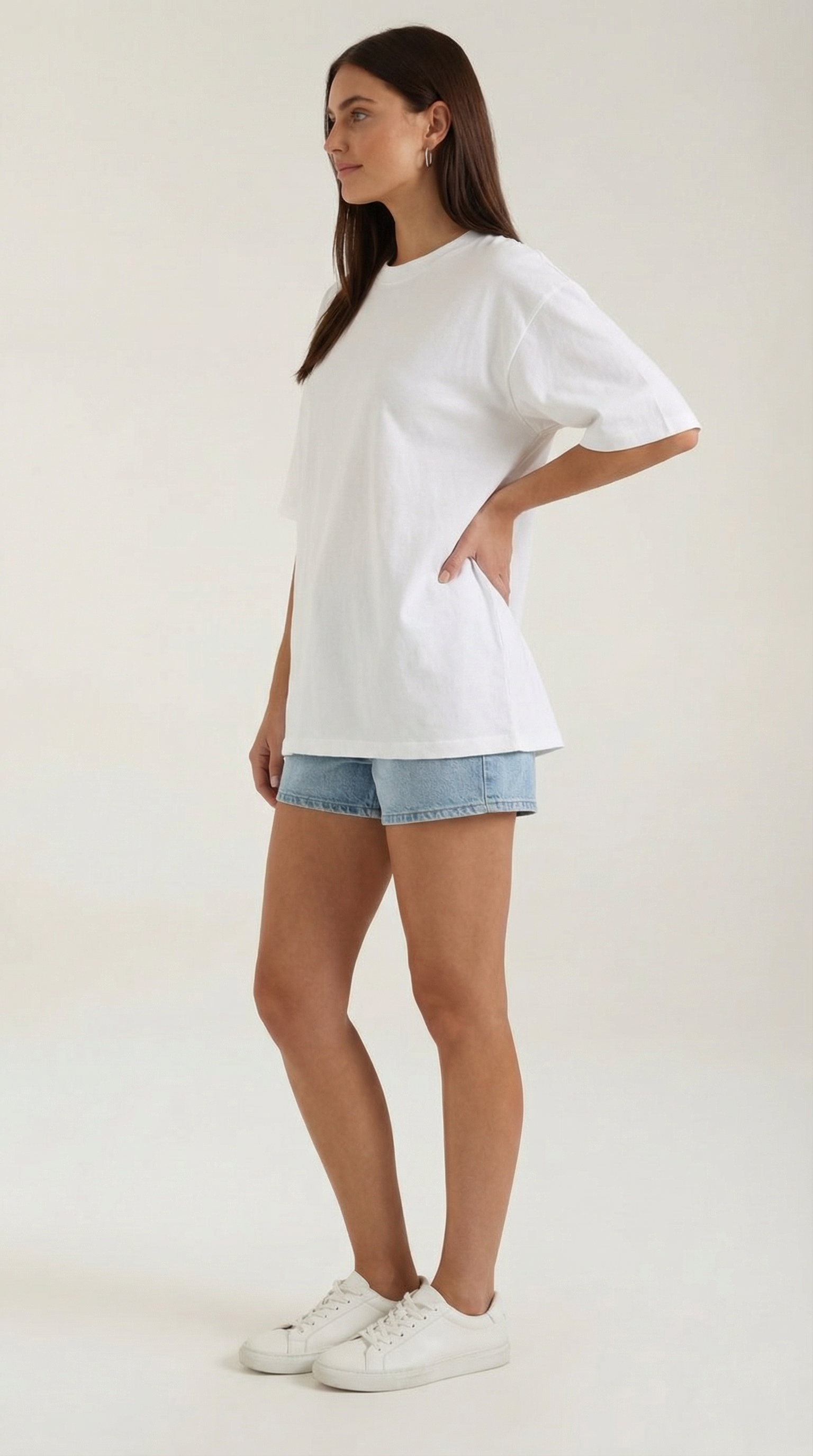 Oriana Oversized T-Shirt — Women’s Heavyweight Relaxed Fit Cropped Sleeve Minimal Luxury Casual Tee
