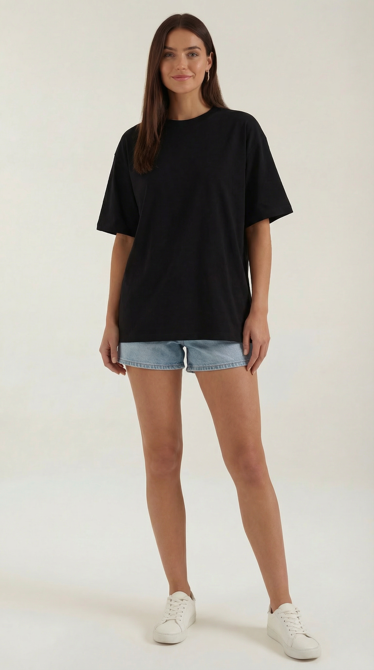 Oriana Oversized T-Shirt — Women’s Heavyweight Relaxed Fit Cropped Sleeve Minimal Luxury Casual Tee
