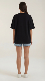 Oriana Oversized T-Shirt — Women’s Heavyweight Relaxed Fit Cropped Sleeve Minimal Luxury Casual Tee