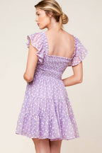 Lavender Textured Square Neck Smocked Tiered Mini Dress