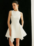 Women’s Sleeveless Pocket Mini Dress — Collarless Elegant Short Dress with Invisible Zipper for Work, Party & Vacation