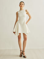 Women’s Sleeveless Pocket Mini Dress — Collarless Elegant Short Dress with Invisible Zipper for Work, Party & Vacation