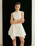 Women’s Sleeveless Pocket Mini Dress — Collarless Elegant Short Dress with Invisible Zipper for Work, Party & Vacation