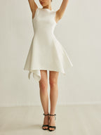 Women’s Sleeveless Pocket Mini Dress — Collarless Elegant Short Dress with Invisible Zipper for Work, Party & Vacation