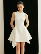 Women’s Sleeveless Pocket Mini Dress — Collarless Elegant Short Dress with Invisible Zipper for Work, Party & Vacation