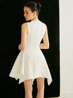 Women’s Sleeveless Pocket Mini Dress — Collarless Elegant Short Dress with Invisible Zipper for Work, Party & Vacation