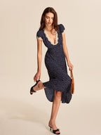 Women’s V-Neck Plain Maxi Dress – Short Sleeve Vacation & Leisure Dress