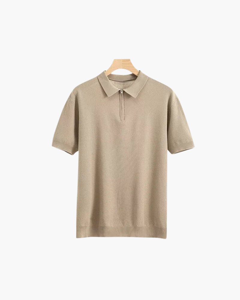 Men’s Zip-Up Polo Shirt — Lightweight Mesh Panel Performance Polo Athletic Casual Short Sleeve Top
