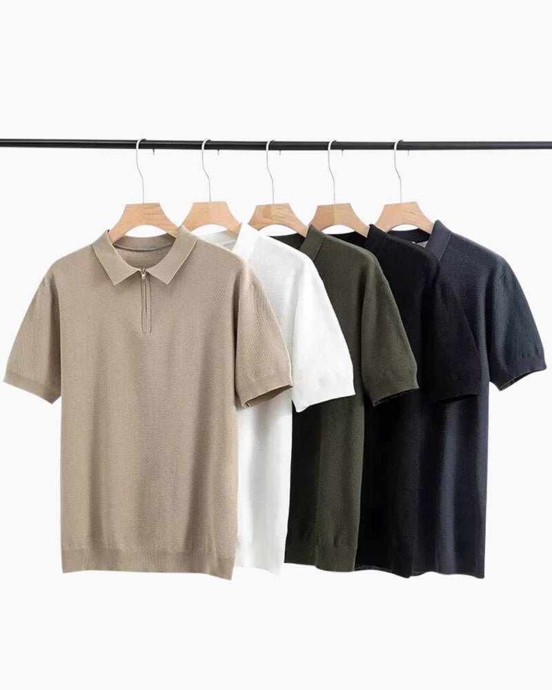 Men’s Zip-Up Polo Shirt — Lightweight Mesh Panel Performance Polo Athletic Casual Short Sleeve Top