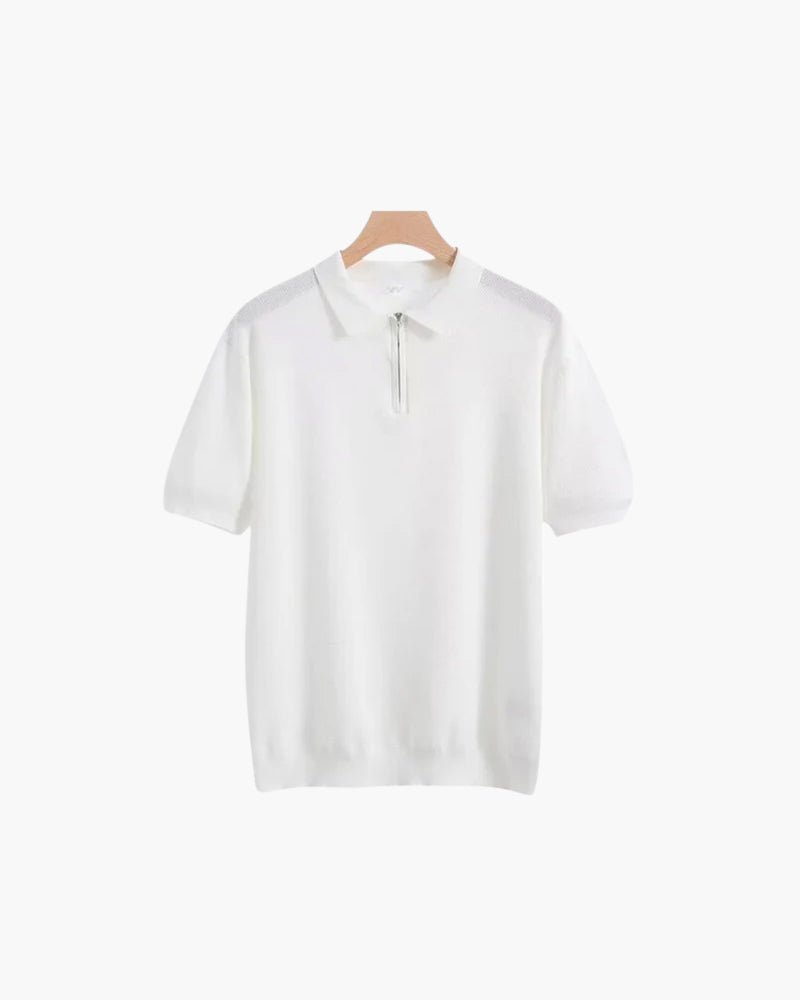 Men’s Zip-Up Polo Shirt — Lightweight Mesh Panel Performance Polo Athletic Casual Short Sleeve Top