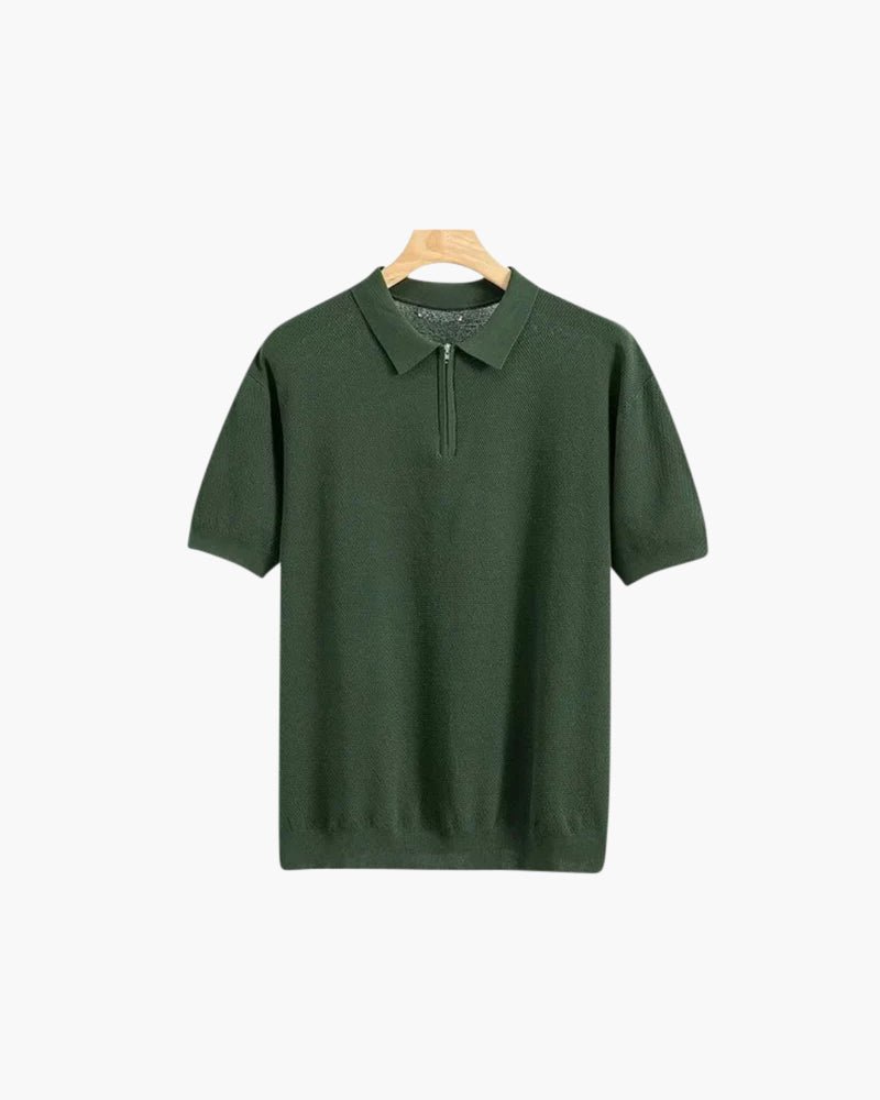 Men’s Zip-Up Polo Shirt — Lightweight Mesh Panel Performance Polo Athletic Casual Short Sleeve Top