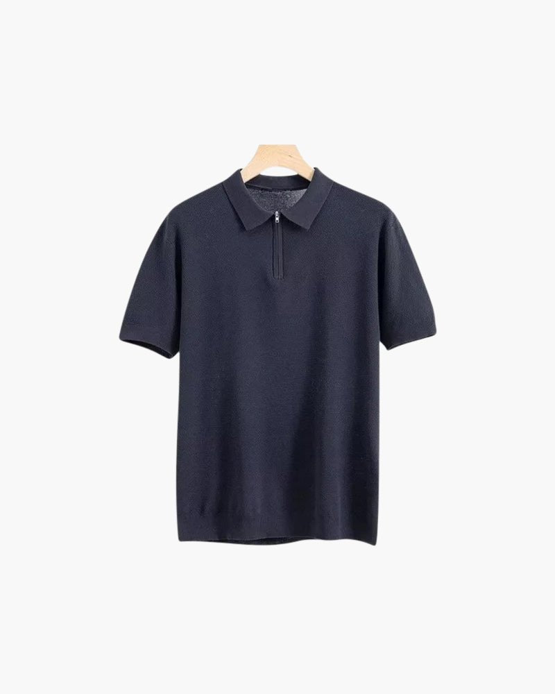 Men’s Zip-Up Polo Shirt — Lightweight Mesh Panel Performance Polo Athletic Casual Short Sleeve Top
