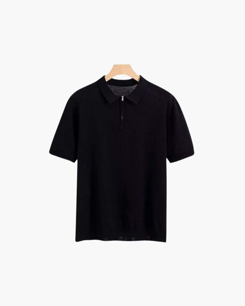 Men’s Zip-Up Polo Shirt — Lightweight Mesh Panel Performance Polo Athletic Casual Short Sleeve Top