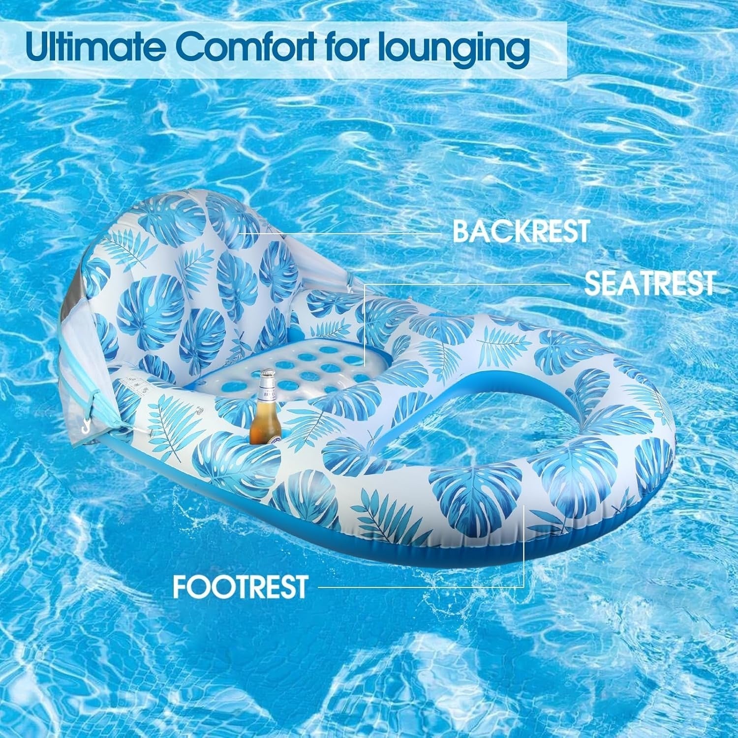 Pool Lounge Float with Canopy Cup Holder and Backrest