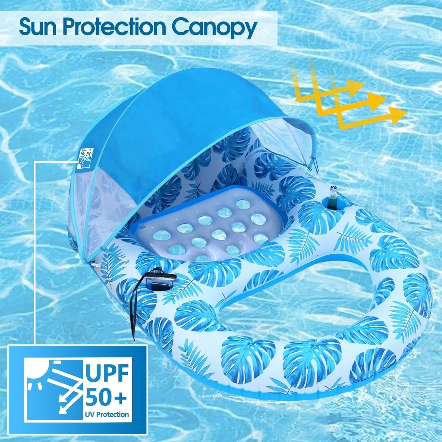 Pool Lounge Float with Canopy Cup Holder and Backrest
