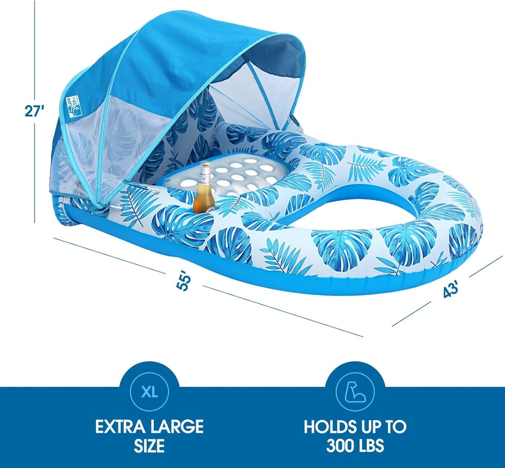 Pool Lounge Float with Canopy Cup Holder and Backrest