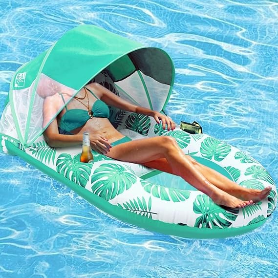 Pool Lounge Float with Canopy Cup Holder and Backrest