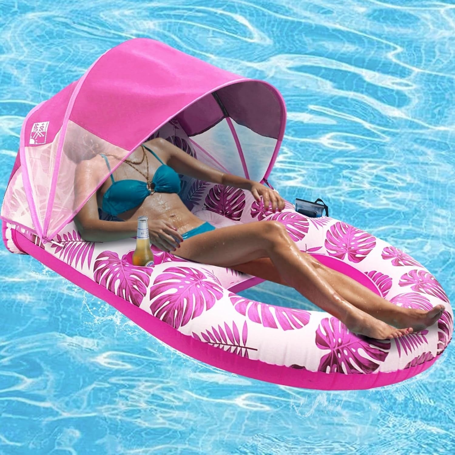 Pool Lounge Float with Canopy Cup Holder and Backrest