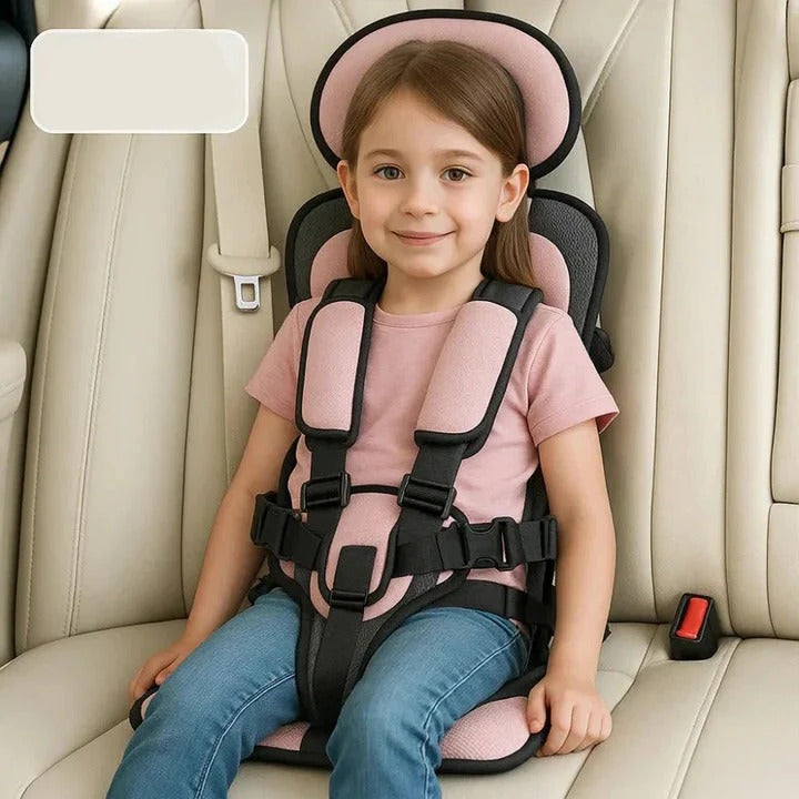 Portable Car Booster Seat with Five Point Harness Foldable Design Washable Cover