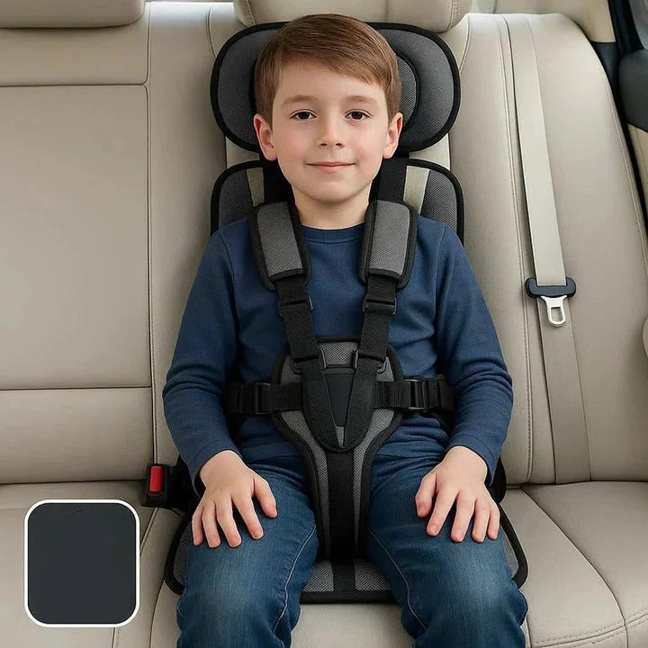 Portable Car Booster Seat with Five Point Harness Foldable Design Washable Cover