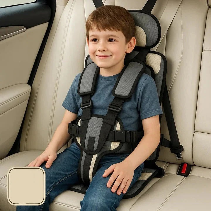 Portable Car Booster Seat with Five Point Harness Foldable Design Washable Cover