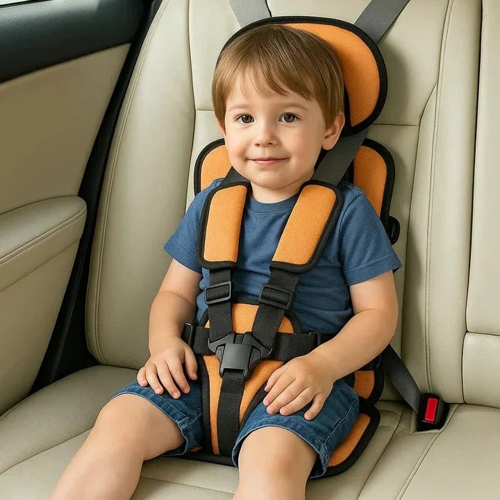 Portable Car Booster Seat with Five Point Harness Foldable Design Washable Cover