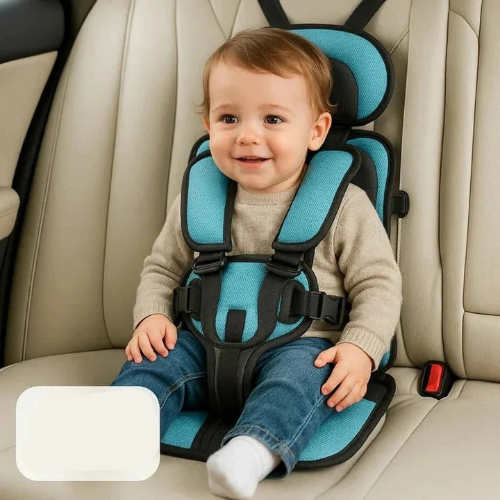 Portable Car Booster Seat with Five Point Harness Foldable Design Washable Cover