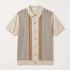 Men’s Striped Knit Button-Up Shirt – Relaxed Fit Casual Soft Knit Collared Shirt