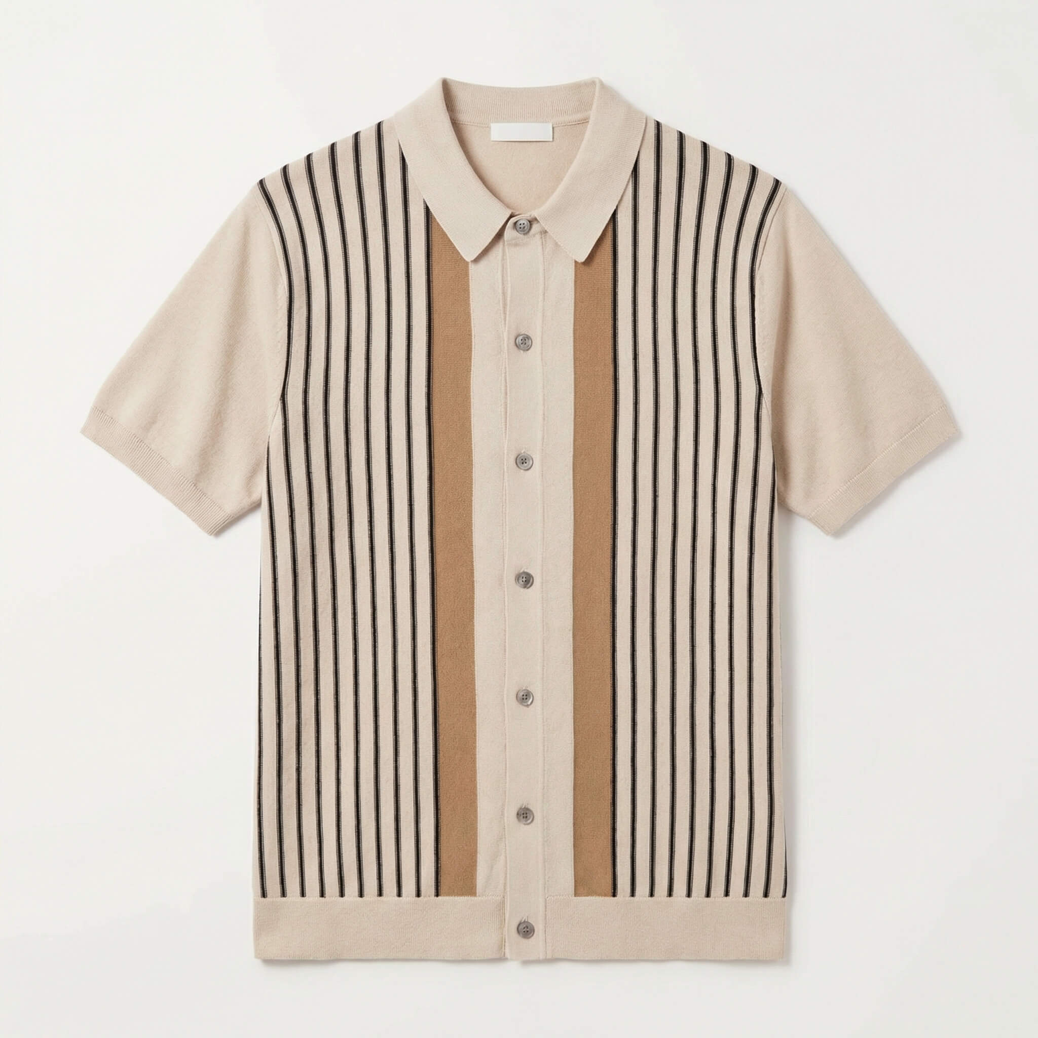 Men’s Striped Knit Button-Up Shirt – Relaxed Fit Casual Soft Knit Collared Shirt