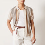 Men’s Striped Knit Button-Up Shirt – Relaxed Fit Casual Soft Knit Collared Shirt